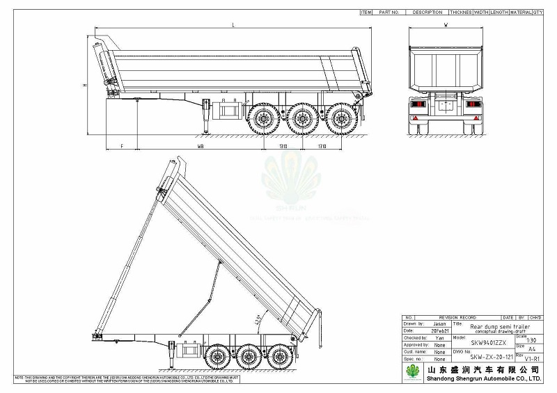 Rear dump semi trailer drawing